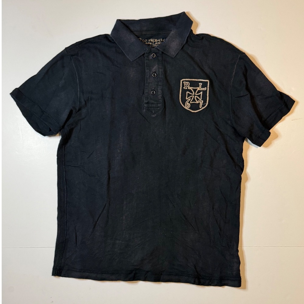 Vtg Polo Jeans Co Ralph Lauren Mens Black RL 67 Crest Logo Polo Shirt Small